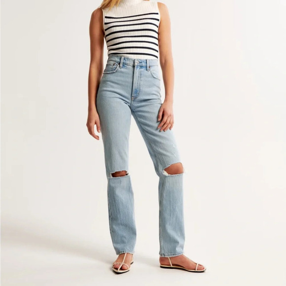 Abercrombie The 90s Straight Ultra High Rise Curve Love Jeans Destroyed Knees 26 - Picture 2 of 10